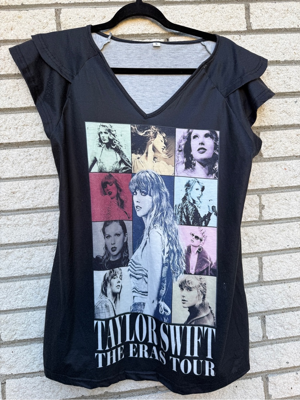 Taylor Swift Black Multicolor Photo Grid V-Neck Tee